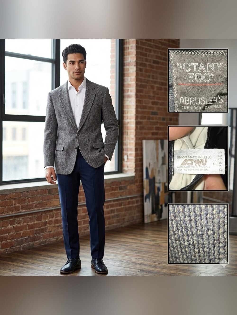 Mens Botany 500 brand 50L gray wool sport coat/blazer.